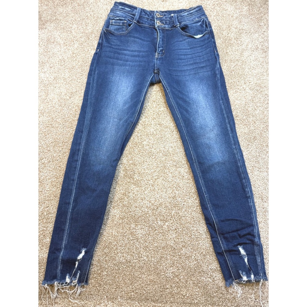 Kancan Signature Kurvy Mid-Rise Ankle Skinny Jeans Dark Wash Raw Hem 28 Boho
